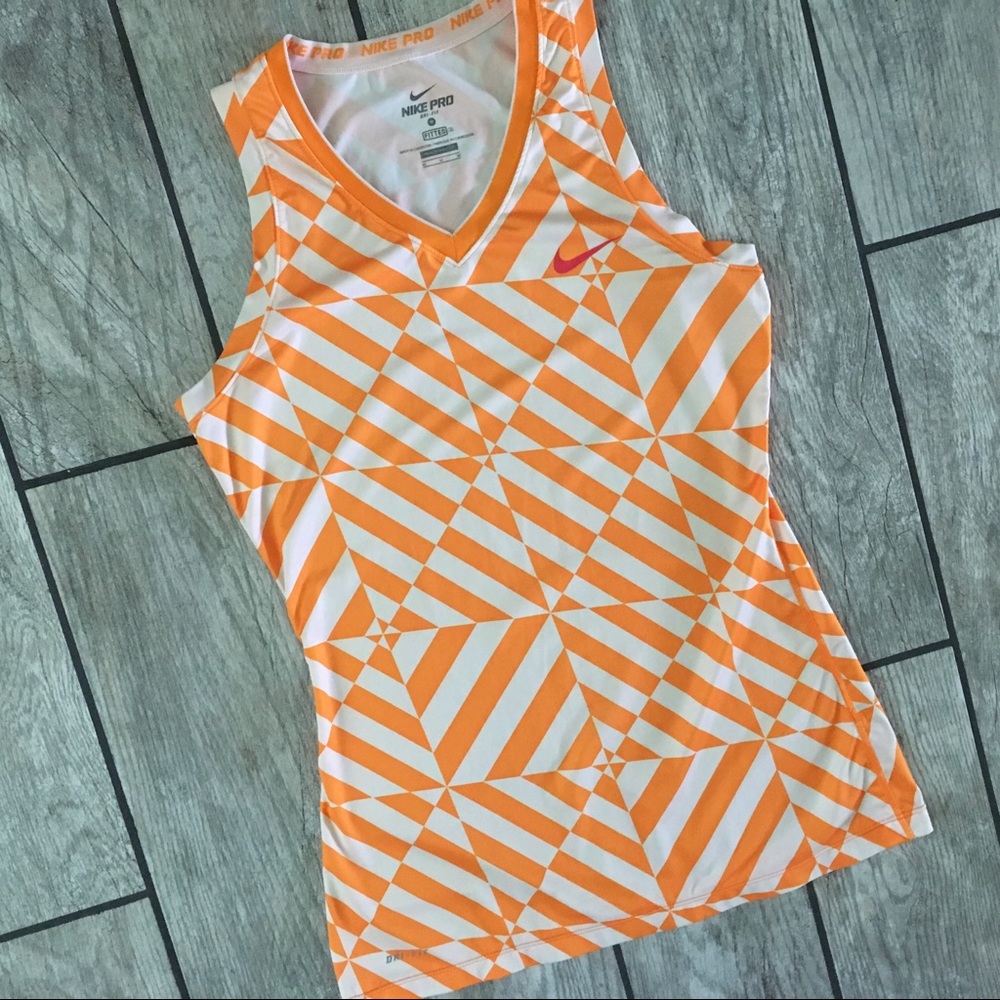 Nike Pro Compression Shirt Orange & White Sz . M
